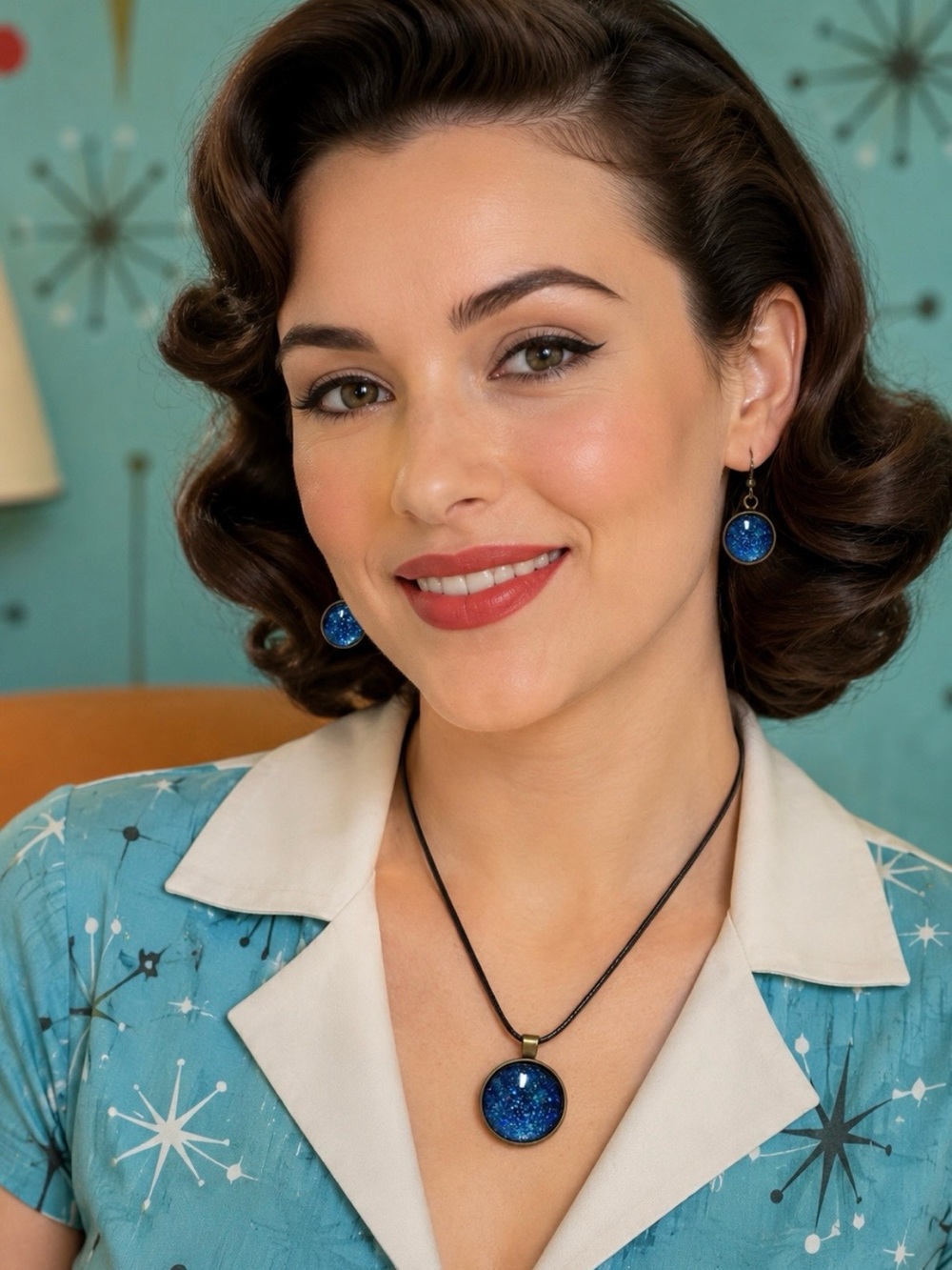 Blue glitter necklace set